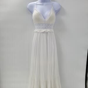 Hello Molly Crochet Lace Dress Womens 4 White Tie Back Summer Beach Vacay Boho